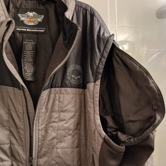 Harley-Davidson® Men's Turret Packable Mid-Layer Jacket, Black/Gray. - Picture 2 of 13